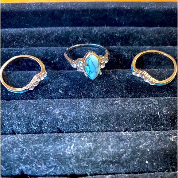 Gold and turquoise stackable rings - Picture 3 of 4